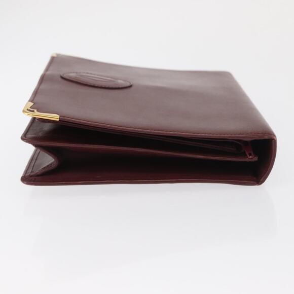 CARTIER Must Line Clutch Bag Leather Bordeaux Gold Auth BA9535